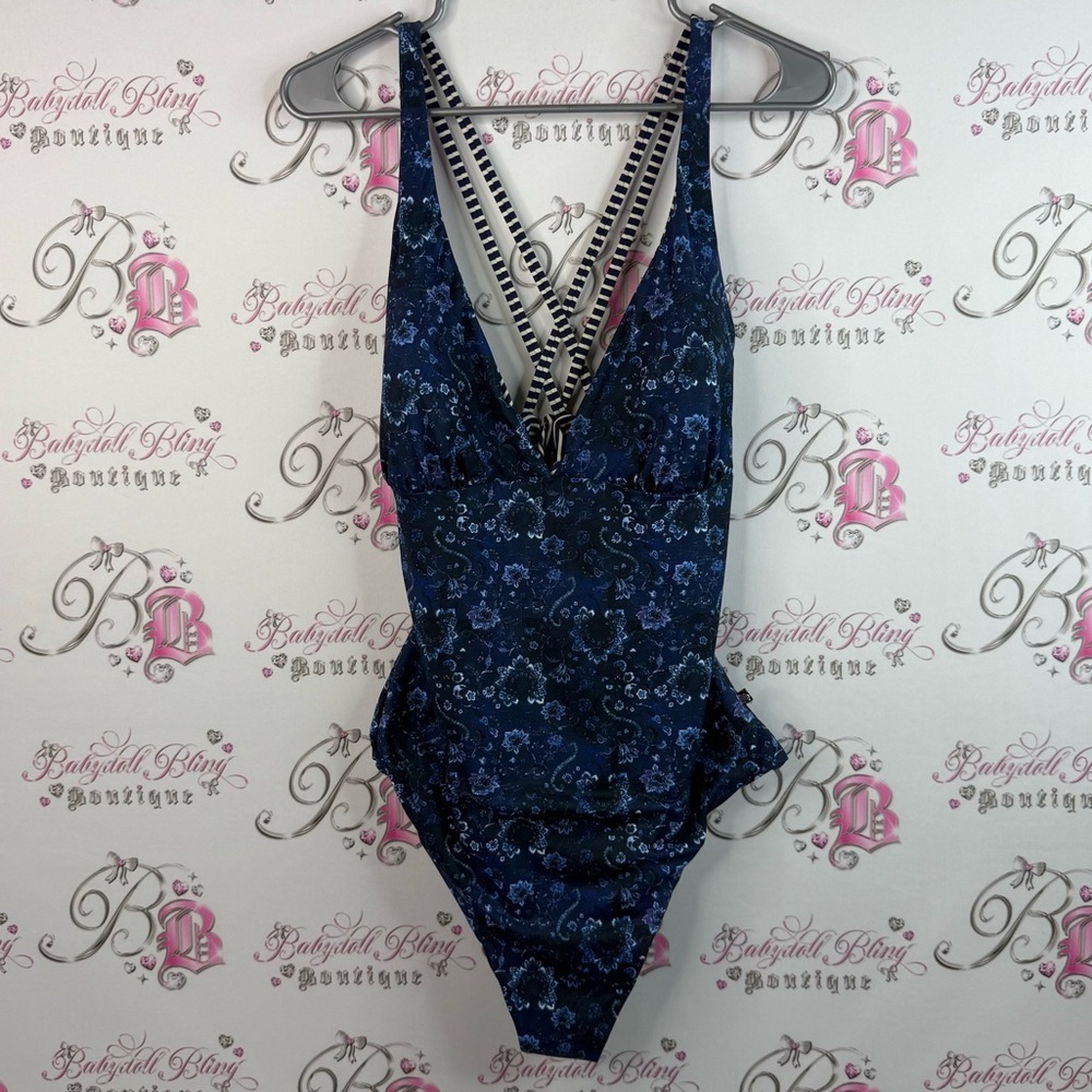 La vie en rose aqua reversible bodysuit Navy Floral One-Piece stripes floral